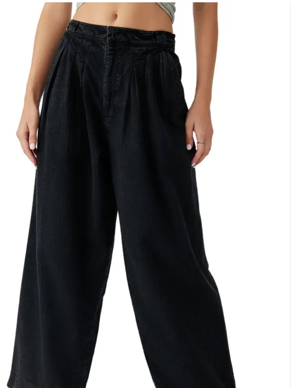 Madewell linen blend black relaxed wide leg silhouette pleated detailing tall12